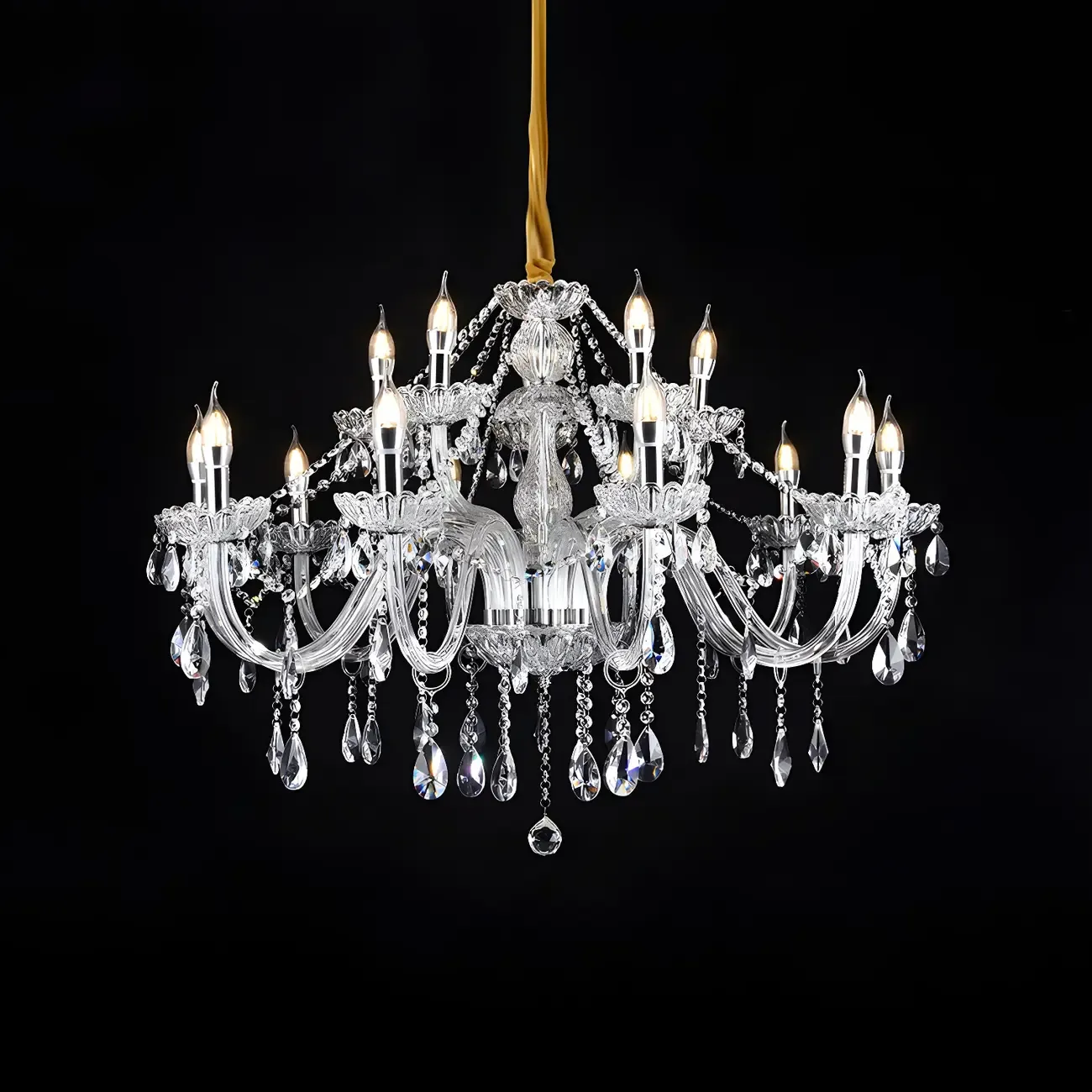 Mid-Century Crystal Candlestick Adjustable Chandelier