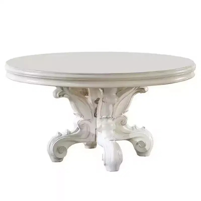 60" Versailles Dining Table PU Bone White Finsih - Acme Furniture