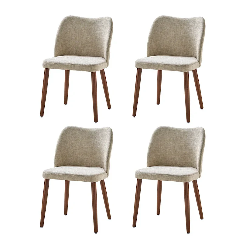 6-Color Modern Curved Back Upholstered Dining Chair with Walnut Wood Legs for 4 (Set of 4)