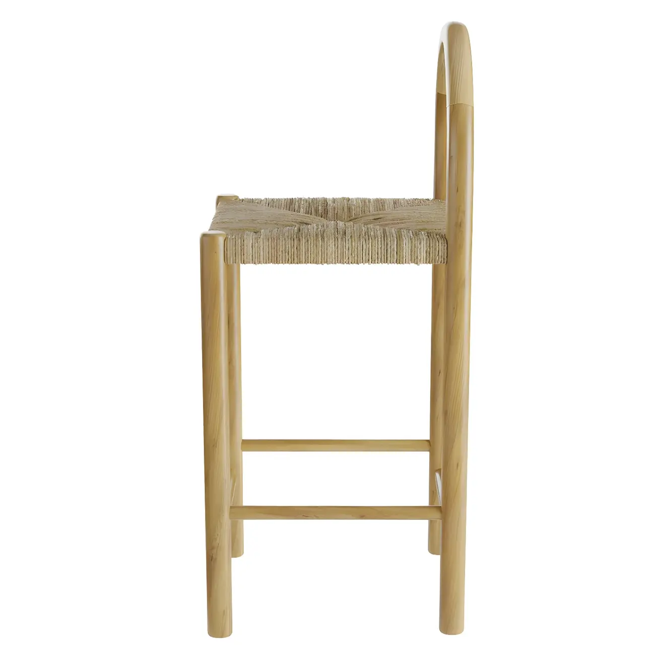 Rustic Wood Natural Rattan Bar Stool with Footrest