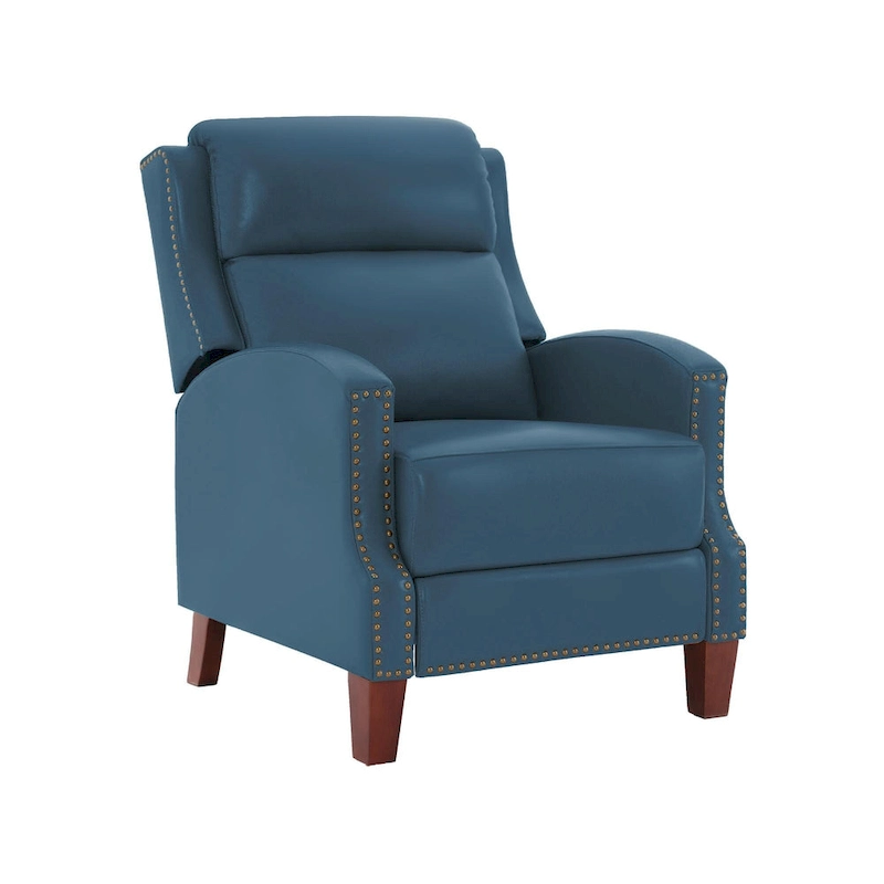 Genuine Leather Pushback Recliner with Multi-Angle Seat Back and Solid Wood Legs