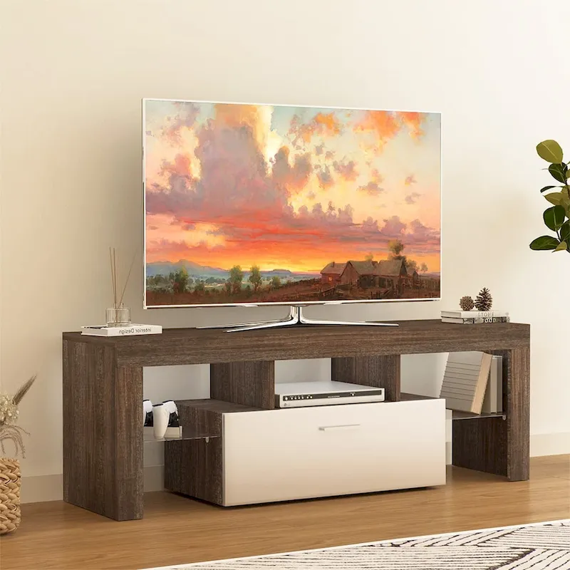 51  Modern LED TV Stand with Cabinet, 20 Minutes Quick Assembly - 51.18inch*13.78inch*17.72inch