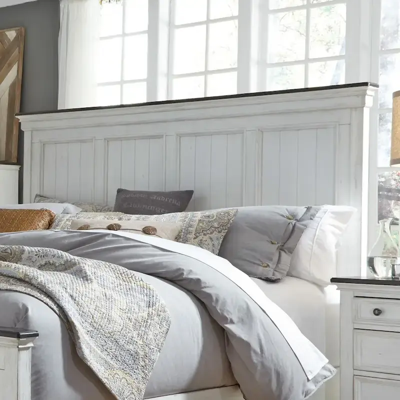 Queen Size White Panel Headboard, Classic Wood Bedroom Headboard with Decorative Trim