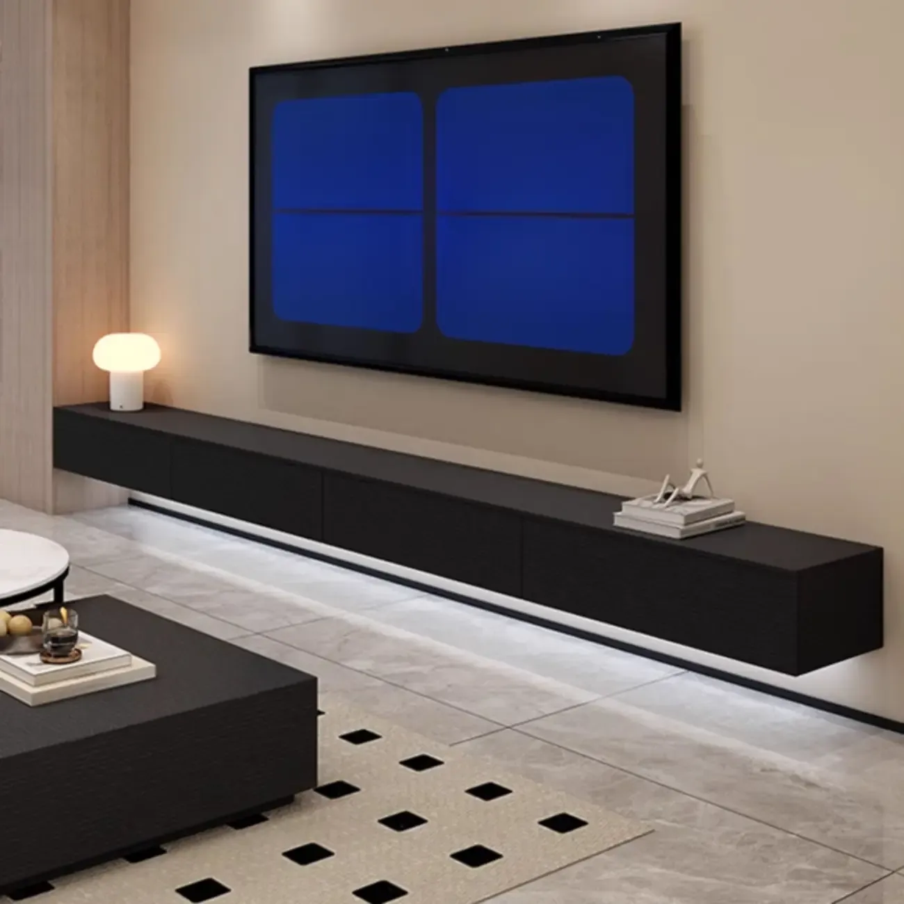 Wall-mounted Rubberwood TV Stand for Modern Living Room