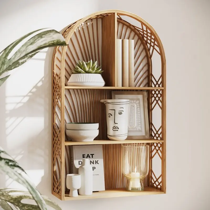Harmony Arch Rattan Boho Tiered Wall Shelf - 28 H x 16.5 W x 6 D