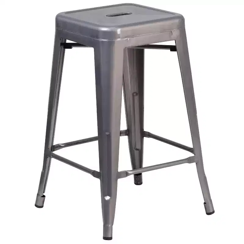 Merrick Lane 24 High Powder Coated Backless Metal Counter Stool with Clear Coat Finish and Plastic Floor Glides for Indoor Use