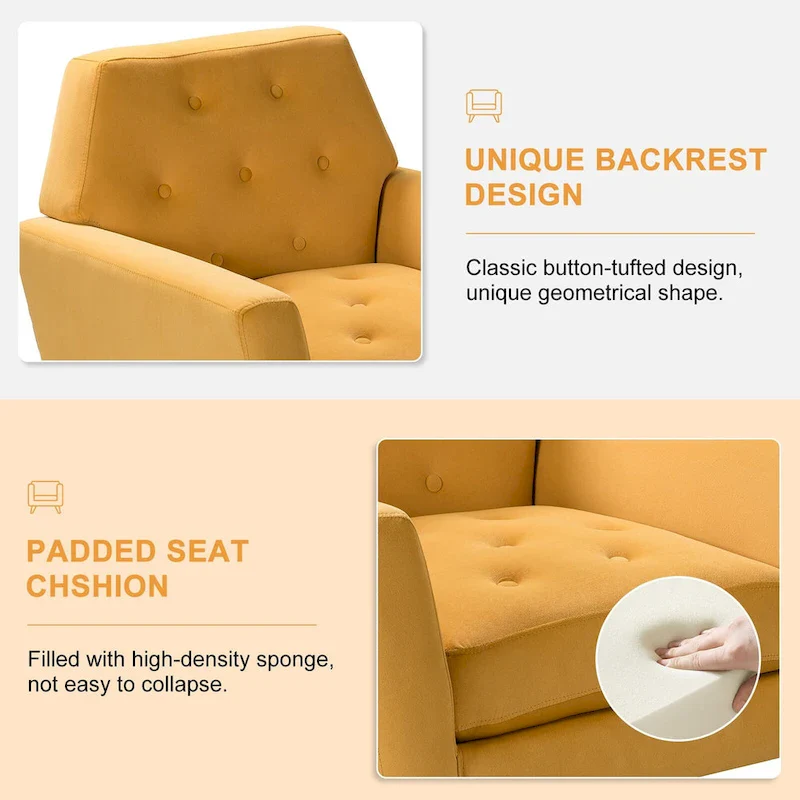 Velvet Tufted Accent Armchair with Gold Metal Legs – 250lbs Capacity