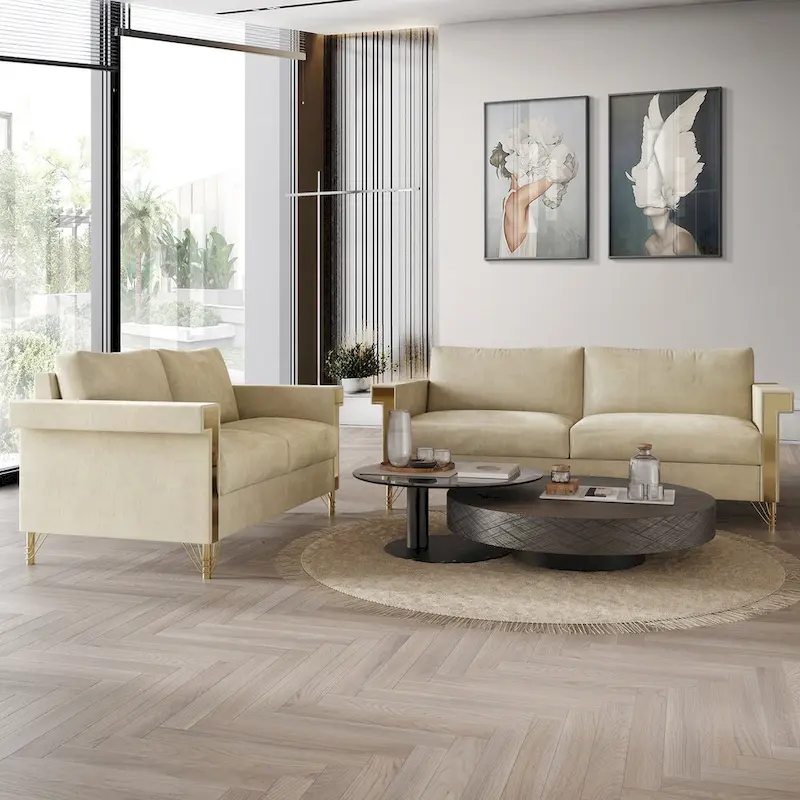 Glam Velvet Upholstered 2-Piece Living Room Set