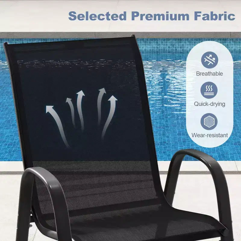 Costway 4PCS Patio Stacking Dining Chairs w/ Curved Armrests & Breathable Seat Fabric