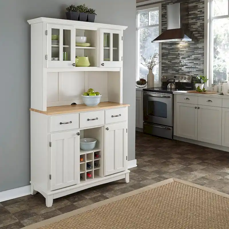 Buffet of Buffets Off-White Server with Hutch & Wood Top