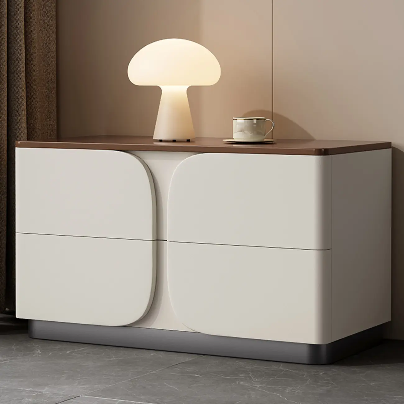 Modern Wooden Bedside Cabinet with Dual Drawers in Cream