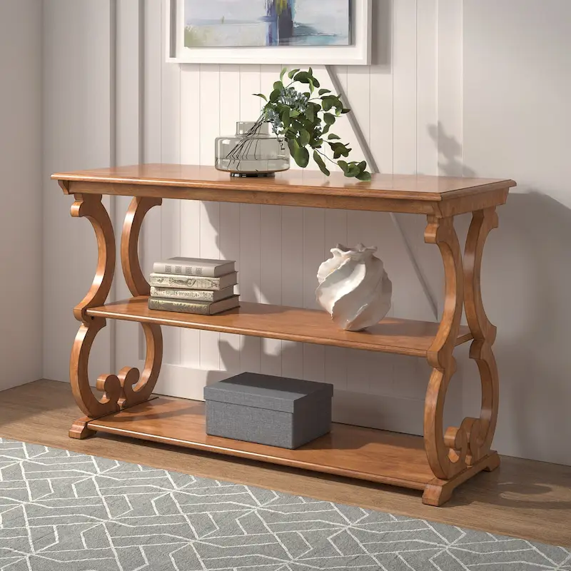 Wood Scroll Console Sofa Table – Berry Red / Antique Sage Green / Oak / Antique Black
