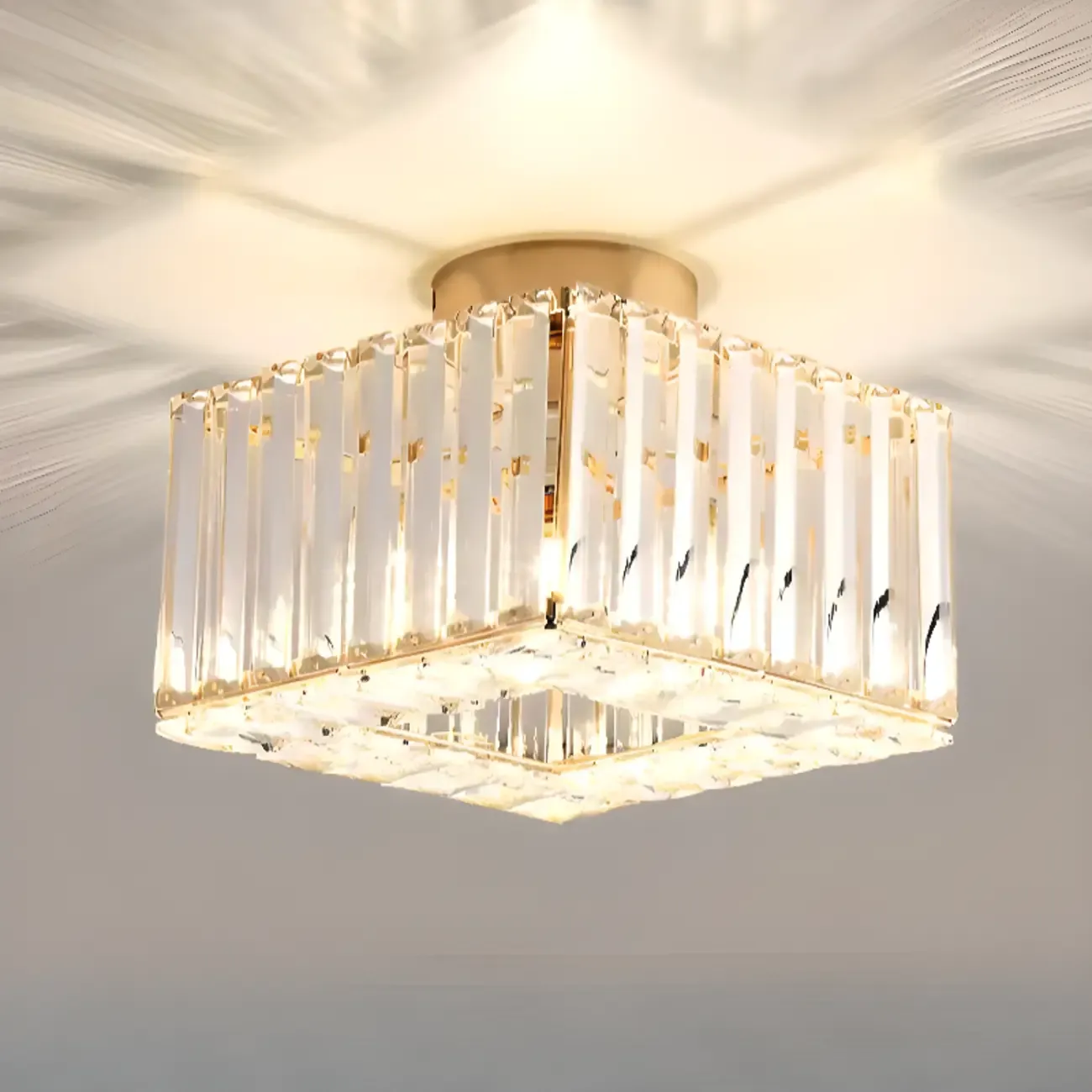 Stylish Square Crystal Semi-Flush LED Ceiling Light