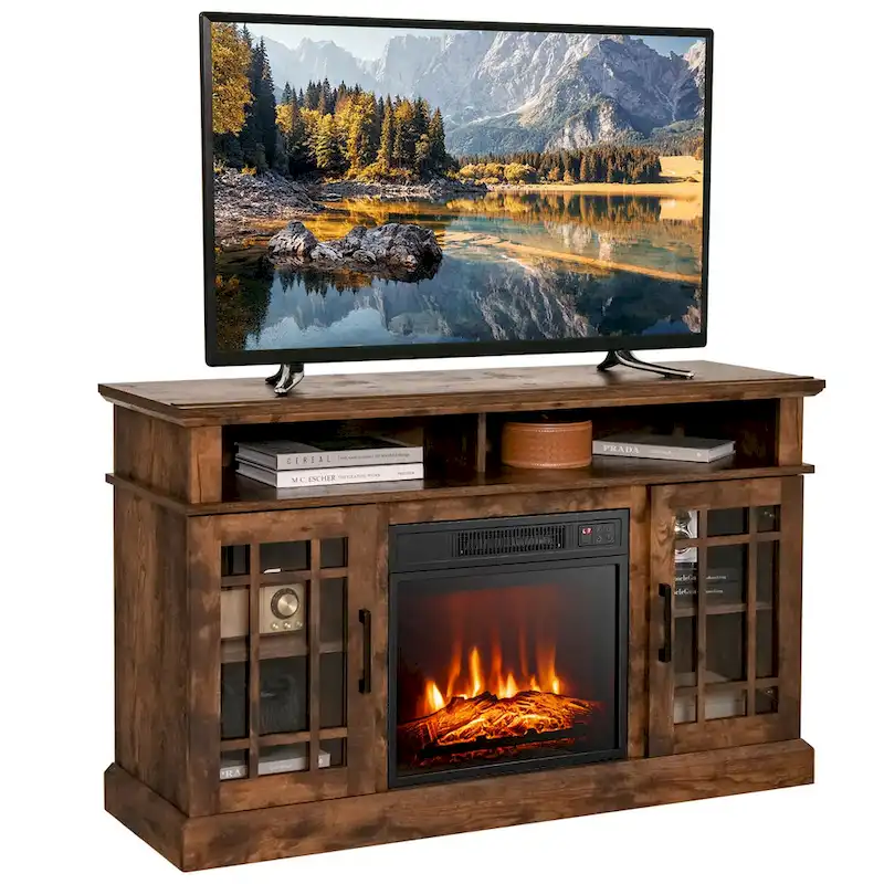 Gymax 48 TV Stand Console Cabinet w/ Fireplace Entertainment Center
