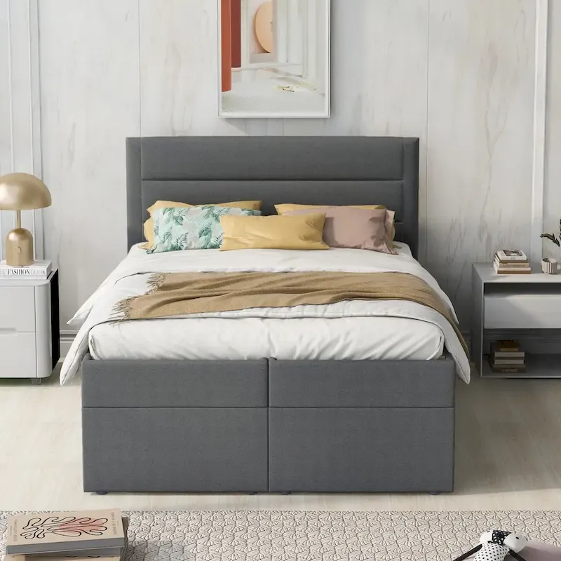 Full Size Upholstered Platform Bed with Storage Underneath