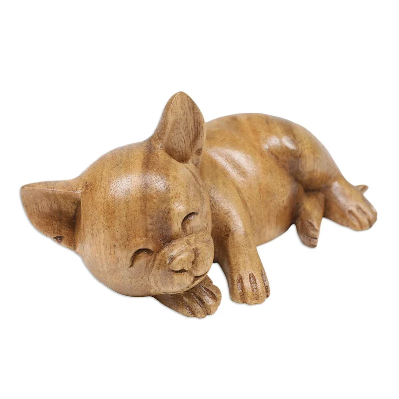 Novica Handmade Sleeping Chihuahua Wood Figurine