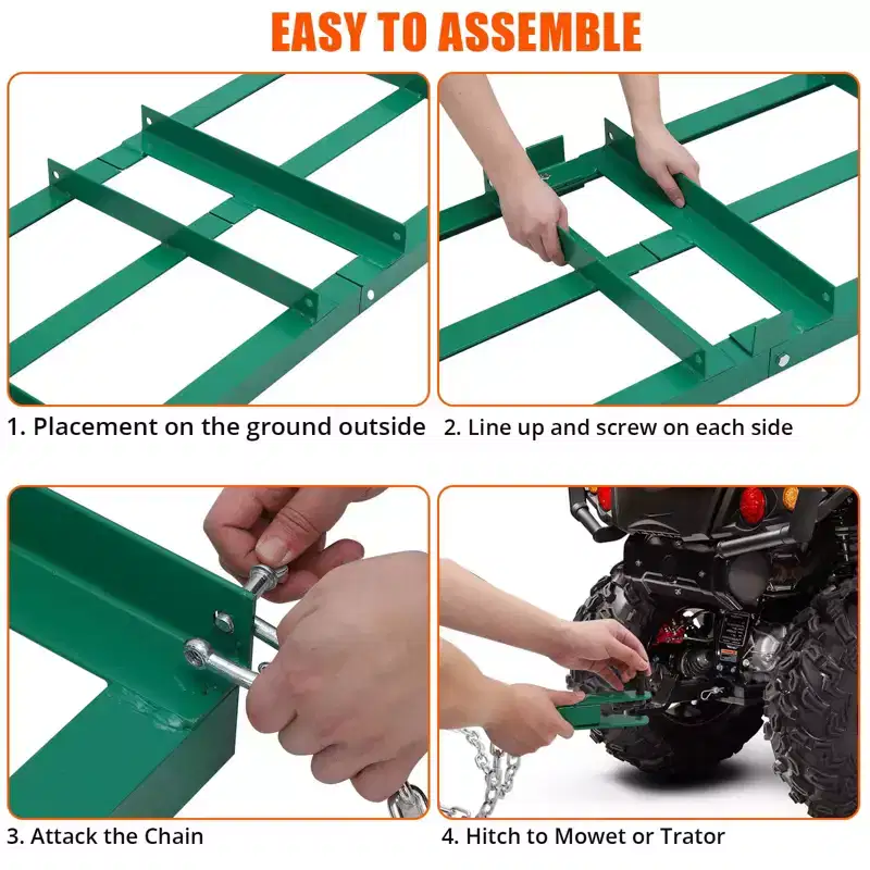 Stainless Steel Lawn Leveler, Lawn Leveling Rake with 180 Rotating Long Handle, Ergonomic Easy to Install, Heavy Duty Landscape Rake