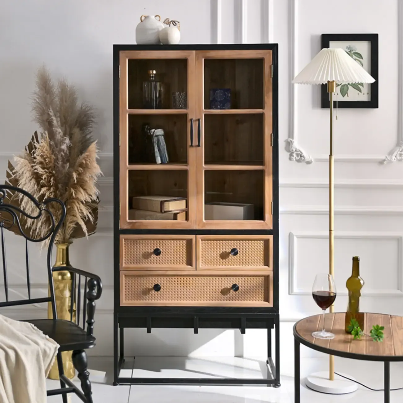 Rustic Multi-Color Wooden Bookcase with Drawers