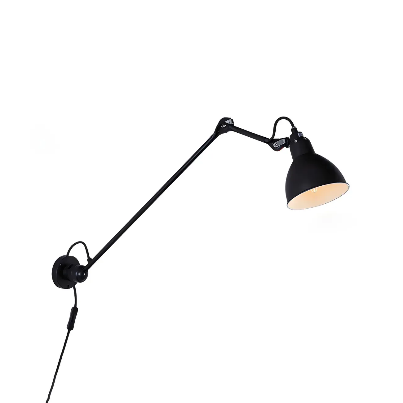 White Inner Shade Black Metal Swing Arm Wall Light