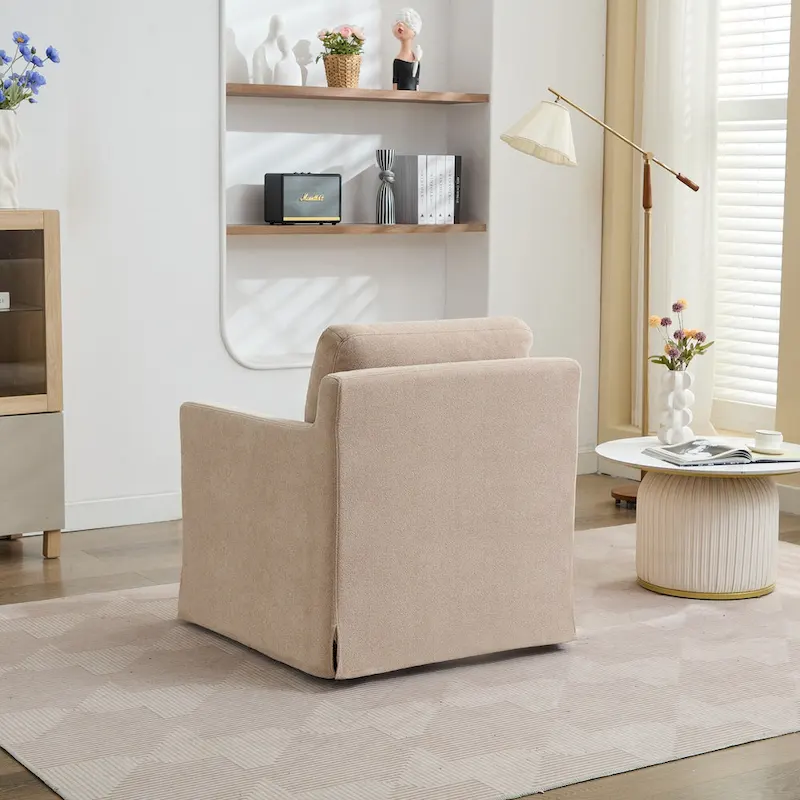 Chenille Upholstered Swivel Accent Chair wSkirted and Metal Base