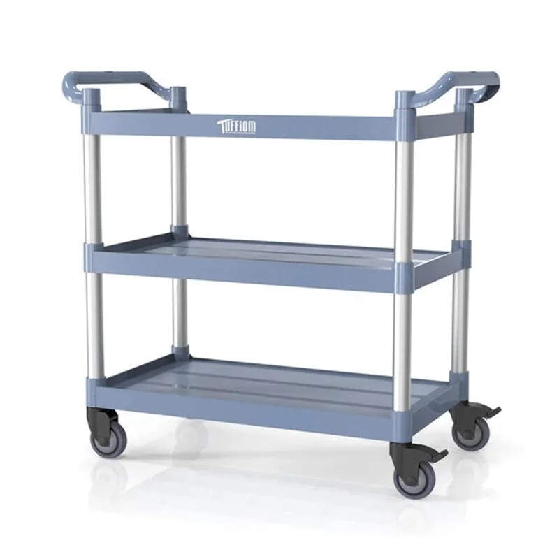 3 Tier Medium 390lbs Capacity Plastic Utility Cart with Wheels Grey