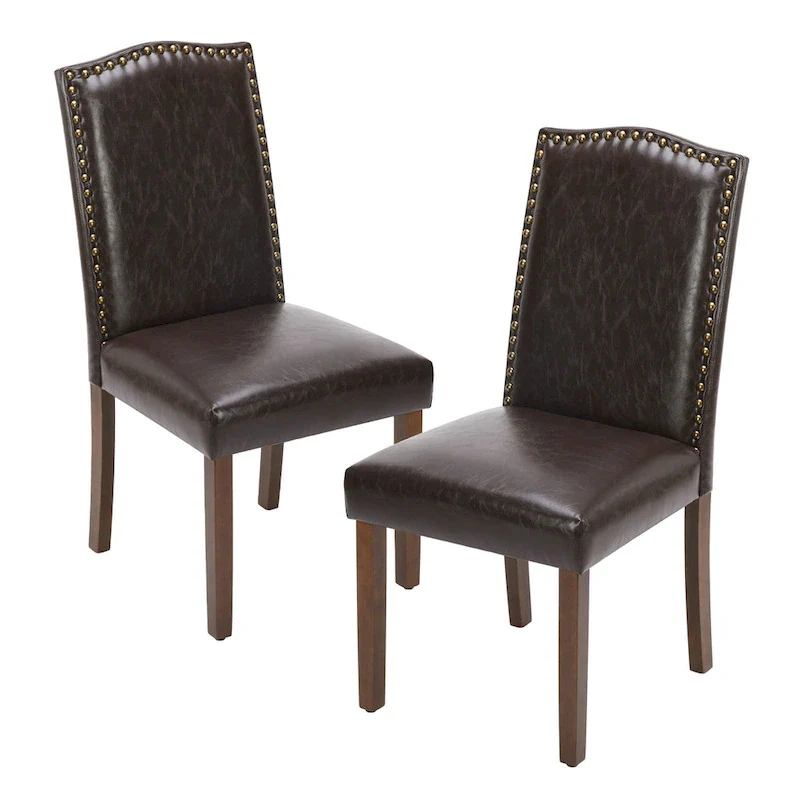 Upholstered Dining Chair Set of 2 with Nailhead Trim and Wood Legs