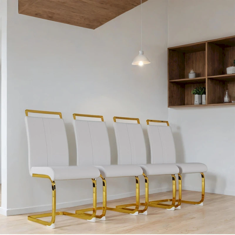 PU Leather High Back Upholstered Dining Chair w/ Metal Legs (Set of 4)