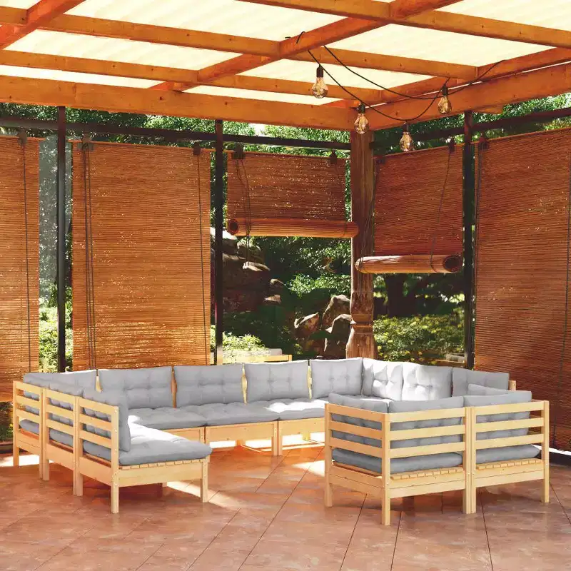 vidaXL Garden Lounge Set Grey Solid pinewood, 100% polyester