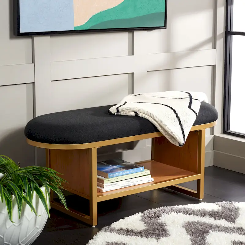 SAFAVIEH Mignon Open Shelf Bench withCushion - 42 W x 15 D x 18 H - 42Wx15Dx18H