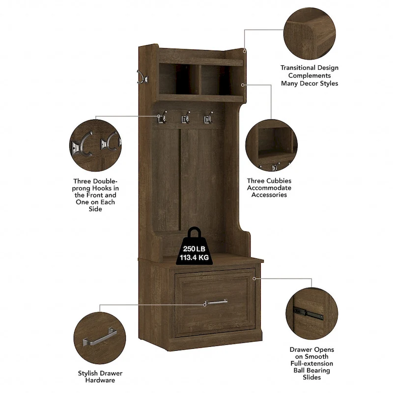 Woodland Hall Trees and Shoe Bench with Drawers by Bush Furniture