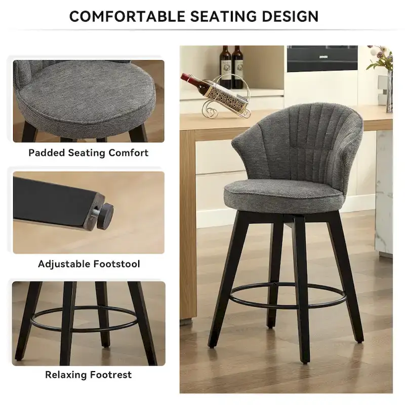 25-Inch Wing Back Swivel Counter Height Bar Stool with Chenille Upholstery