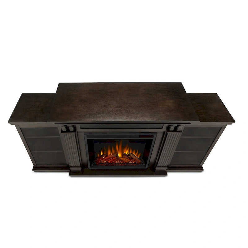 Calie 67  Electric TV Stand Fireplace in Dark Walnut by Real Flame - 67L x 18W x 30.5H