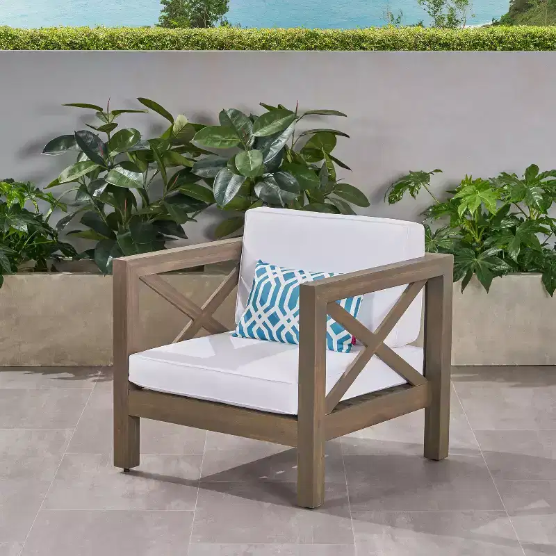 Okak Farmhouse Outdoor Chair with Cushions, Patio Chair with Sturdy Wooden Frame, Porch Chairs for Backyard, Garden, Pool Side