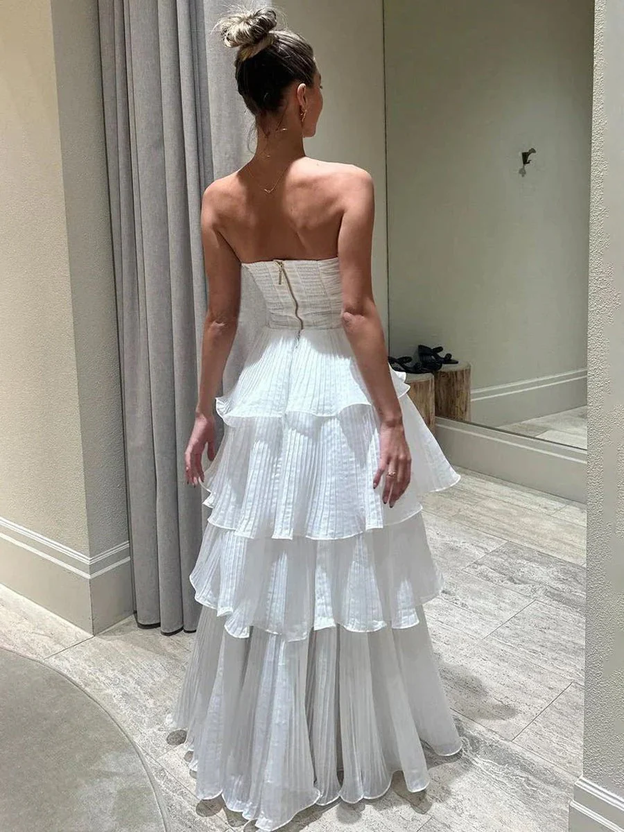 Cute A-Line  Chiffon Strapless Tiered Wedding Dresses