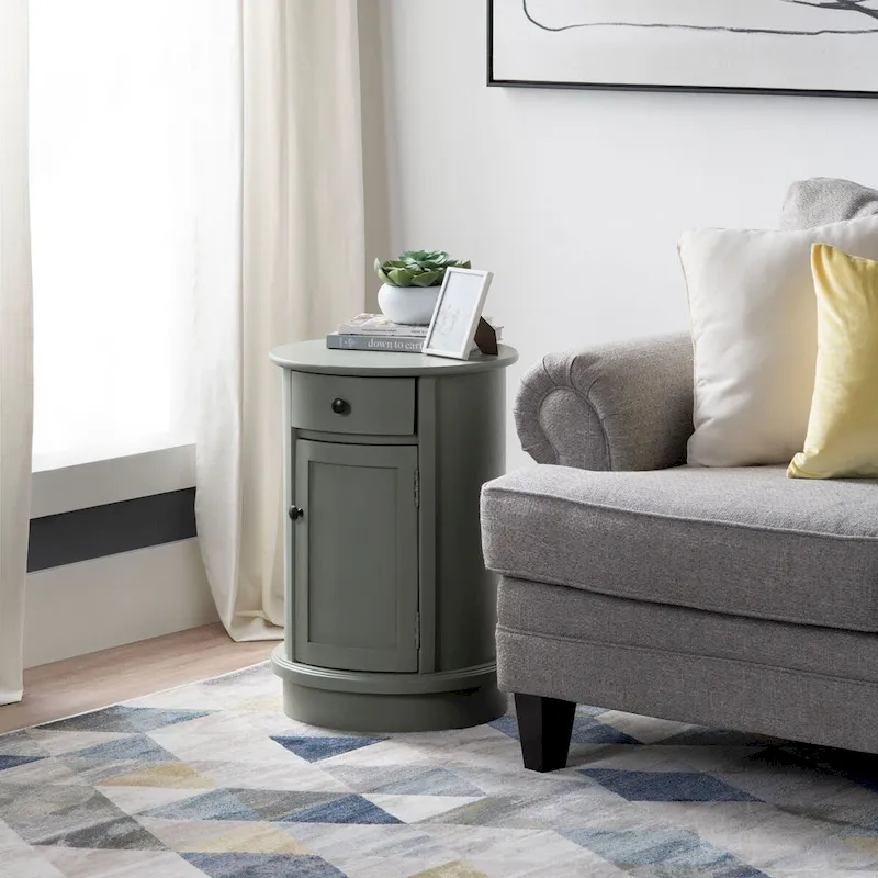 Grey Matte Modern Rounded Wood Accent Cabinet with 1 Drawer, 1 Door & Interior Shelf, 26 Inch