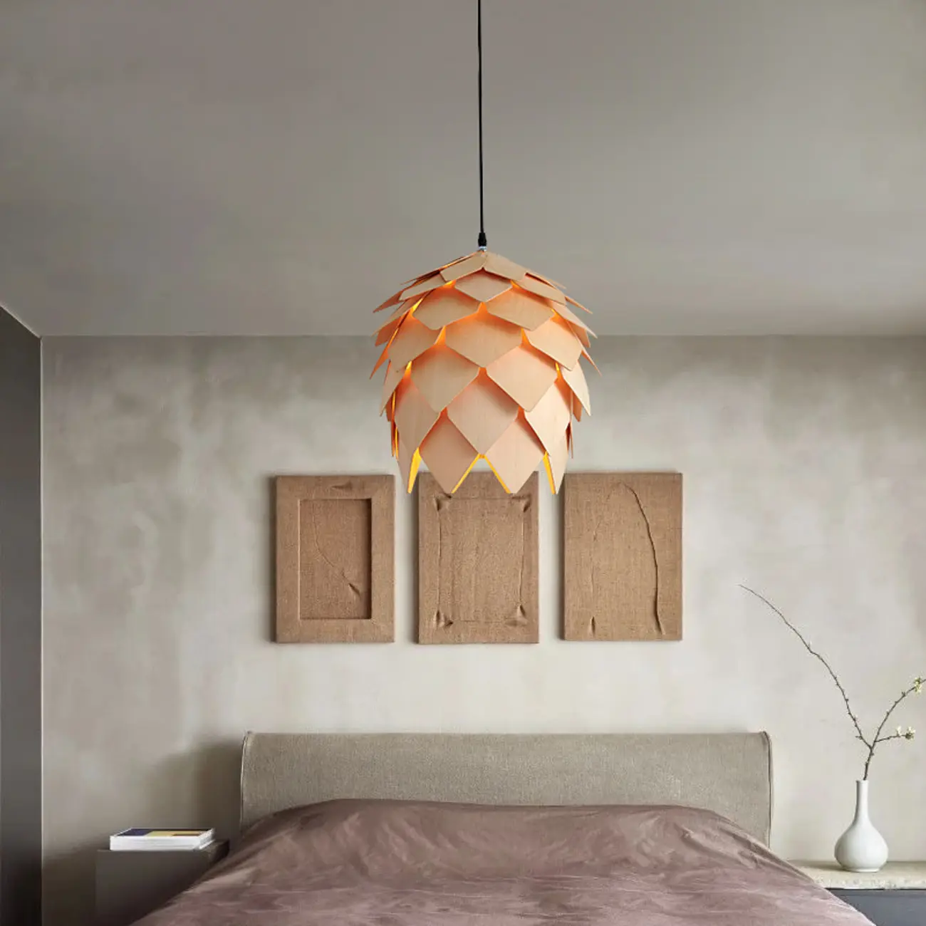 Exquisite Solid Wood Pine Cone Pendant Light Hanging Lamp