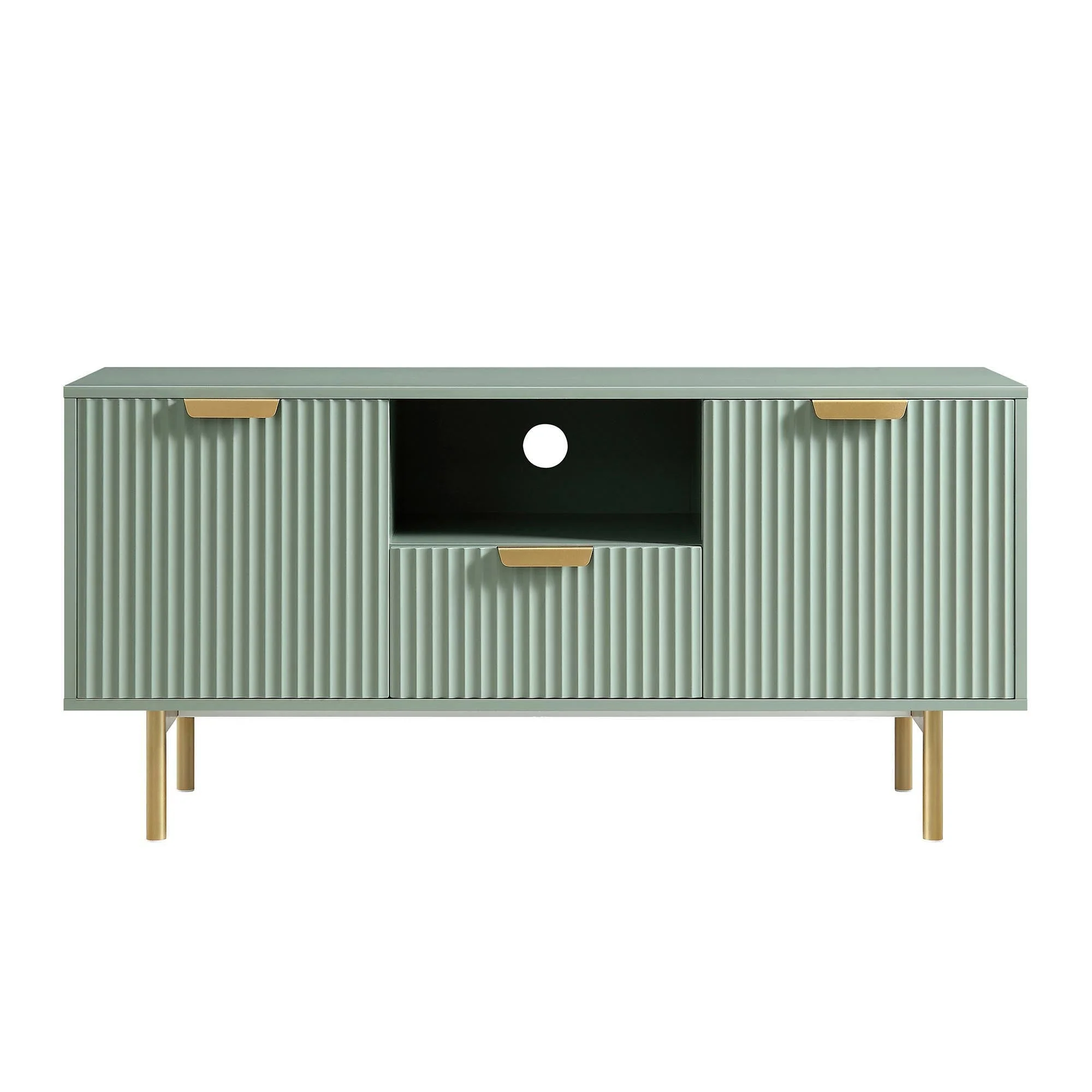 Ridged TV Media Unit, Matte Sage Green