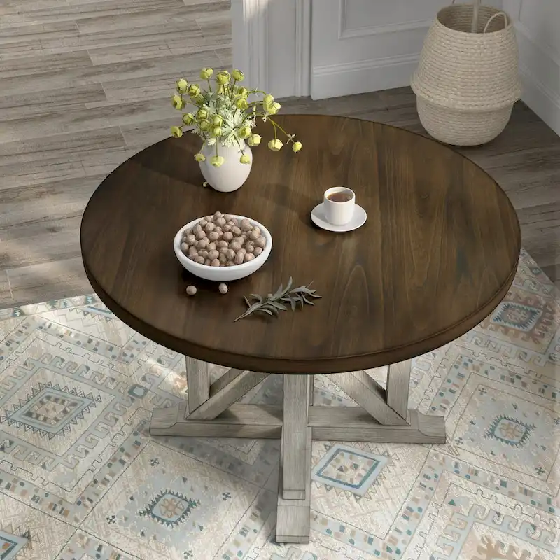 Furniture of America Derry Antique White & Dark Oak 47-inch Round Dining Table
