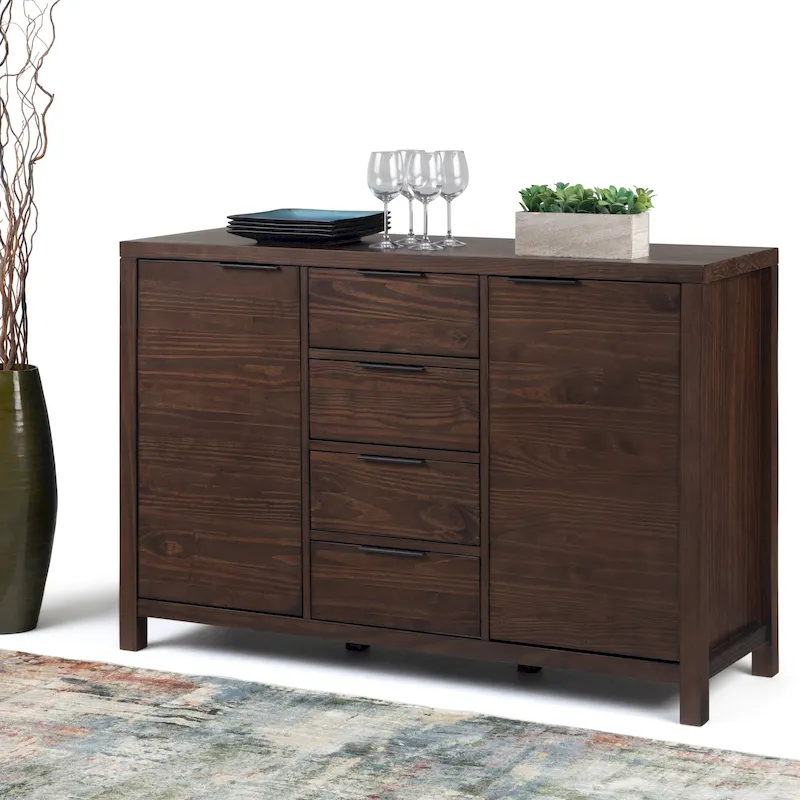 Sideboard Buffet 54 Solid Wood 4 Drawers 2 Cabinets Contemporary Dining Storage 36H