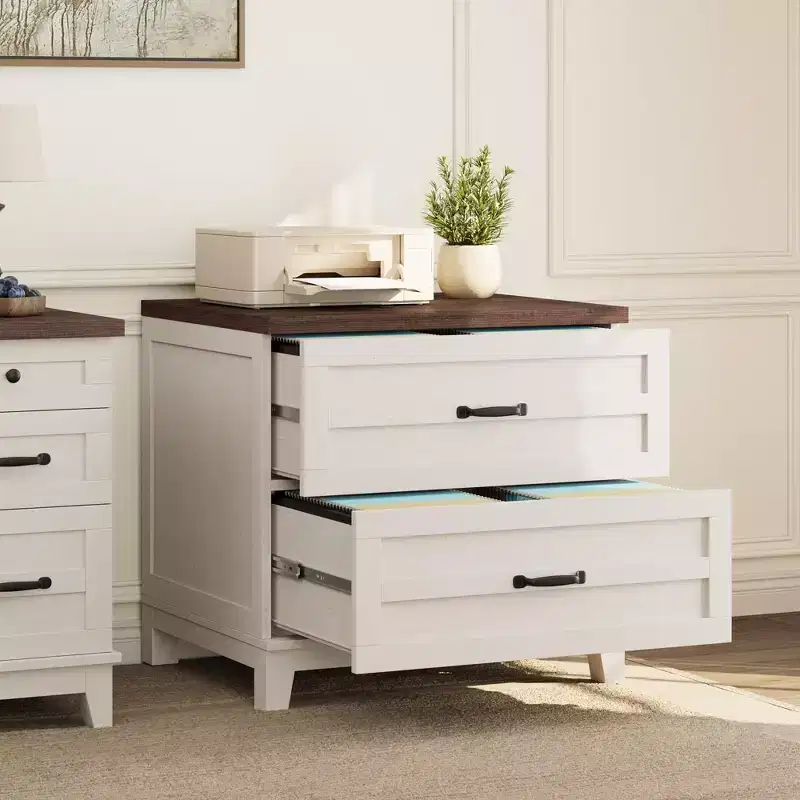 COZONY Farmhouse 2 Drawer File Cabinet, Lateral Wood Filing Cabinet for Letter Legal A4 Files, Rustic Brown White