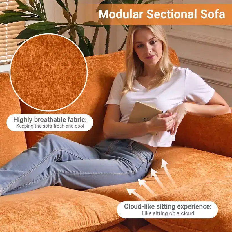 Karl Home |120 in. W Pillow Top Arm Double-layer Cushion Chenille Sofa in Brown With Ottoman