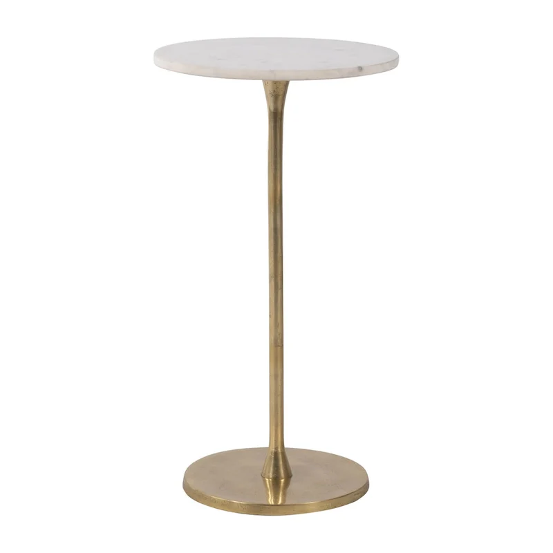 Gold and White 24  H Round Drink Accent Table with Aluminum/Stone Construction for Elegant and Purposeful Living Space