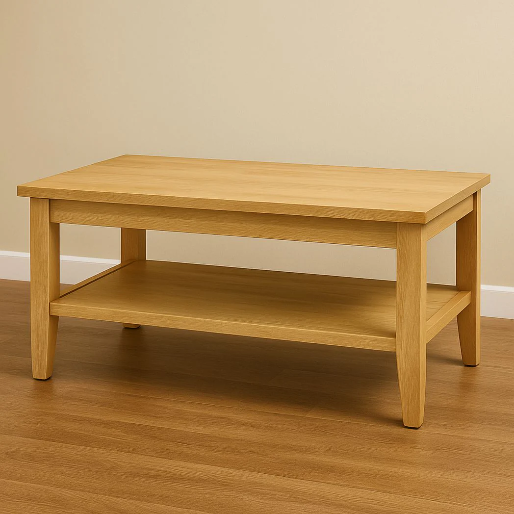 Table basse rectangulaire en chêne massif avec étagère de rangement 110cm x 60cm x 45cm