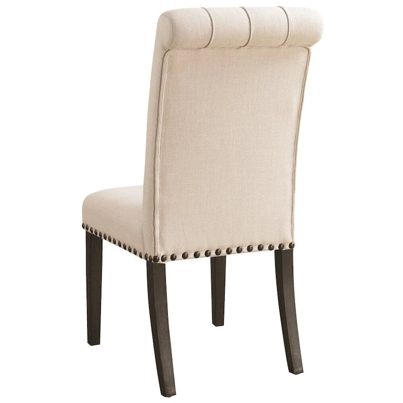 Rolled Back Button Tufted Dining Chairs with Nailhead Trim, Set of 2