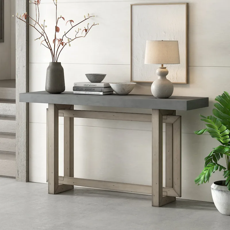Console Table with Industrial-inspired Concrete Wood Top