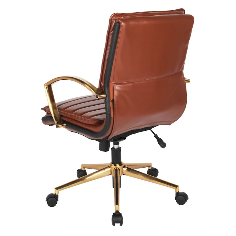 Mid-Back Faux Leather Office Chair with Gold Base