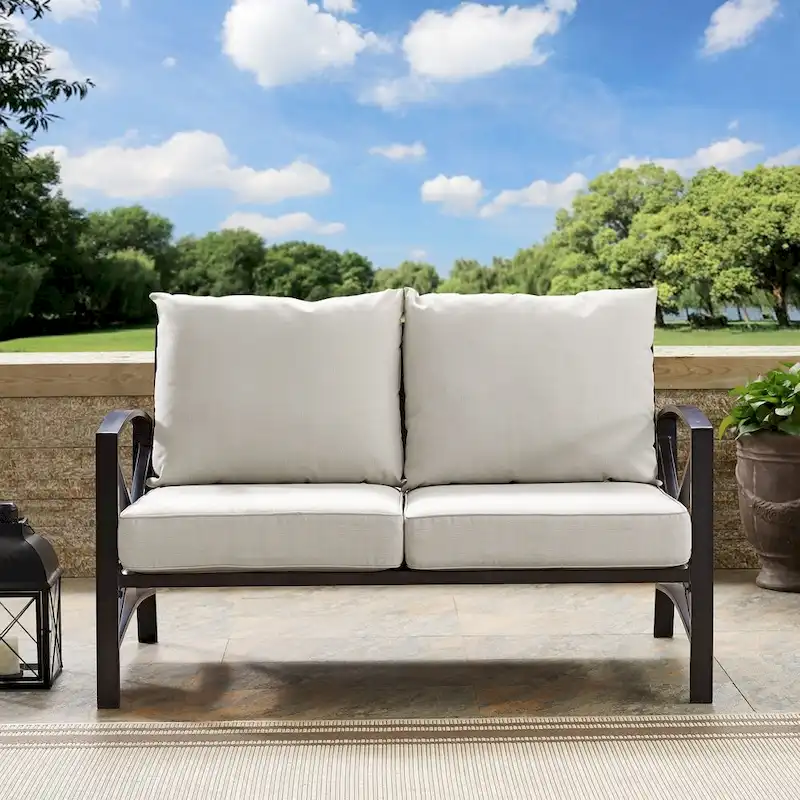Crosley Kaplan Oiled Bronze Steel Outdoor Loveseat with Oatmeal Cushions - 54 W x 30.5 D x 32 H