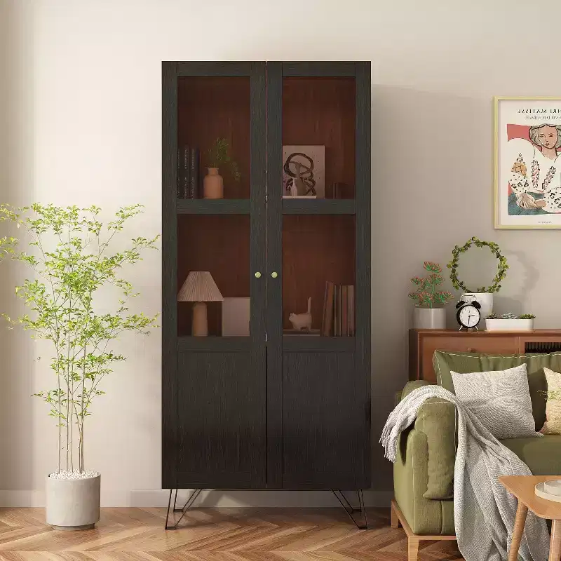 Famapy 2-Doors Display Cabinet with Acrylic Doors and Metal Legs