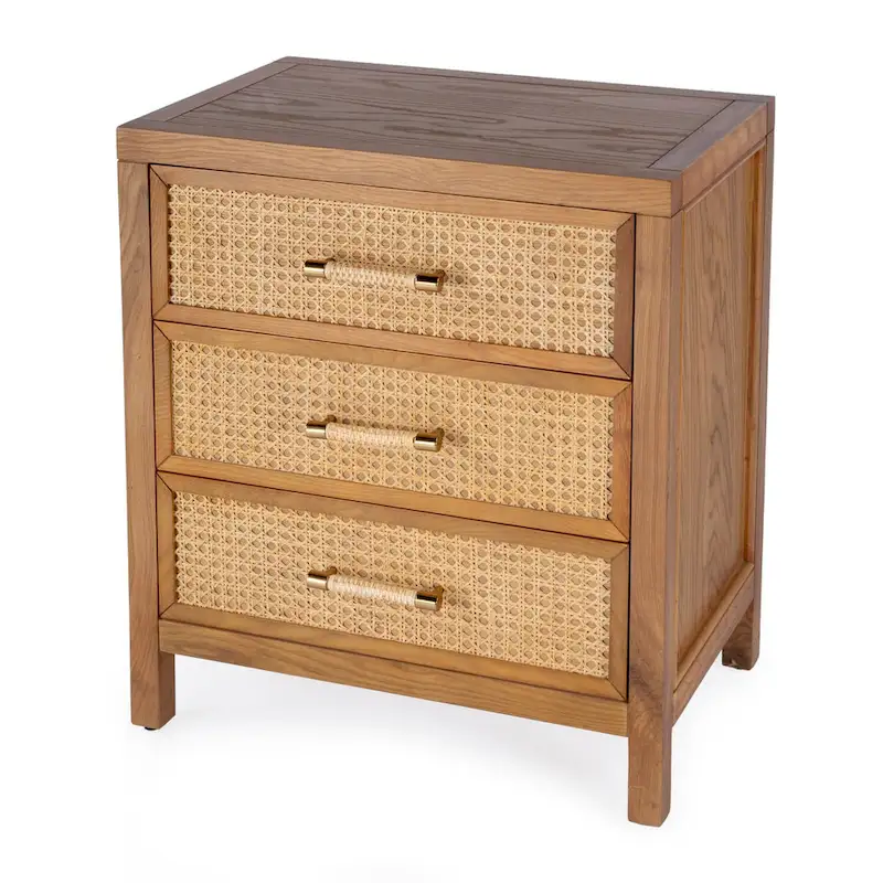 Mesa Cane and Solid Wood 3 Drawer Chest