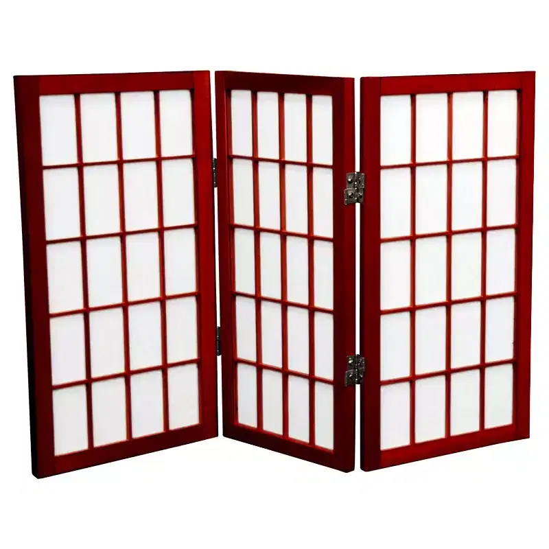 2 ft. Tall 3 Panels Desktop Window Pane Shoji Screen Rosewood - Oriental Furniture: Folding Privacy Partition for Office & Home